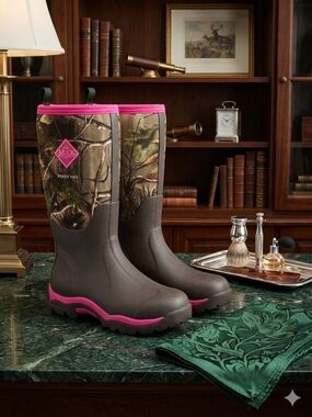 Realtree Women's Camo Rain Boots with Pink Trim